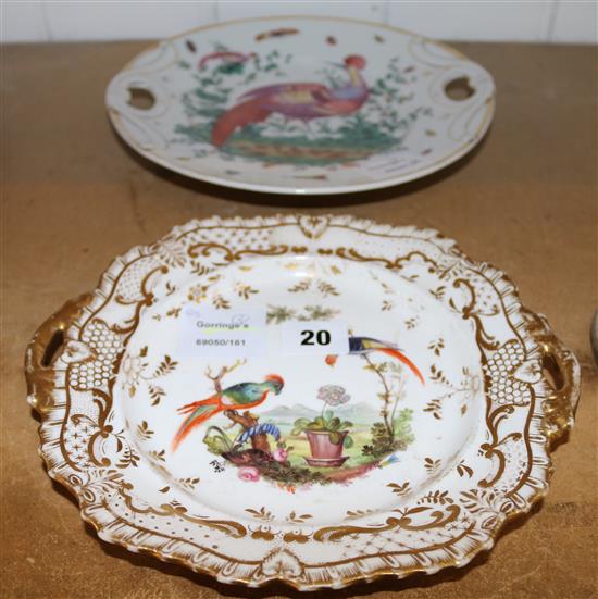 2 Chelsea style dishes, painted with birds